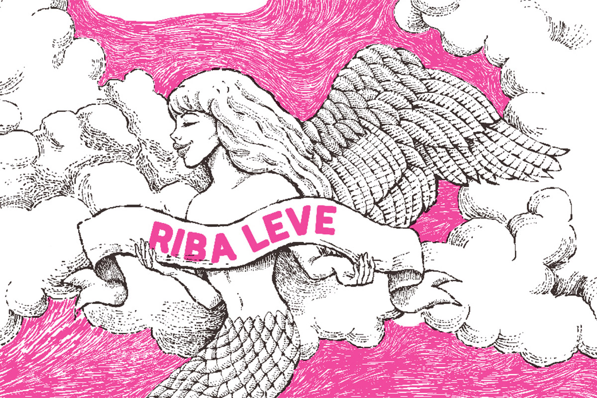 Anjo desenhado a tinta com a faixa Riba Leve, num rótulo de cerveja